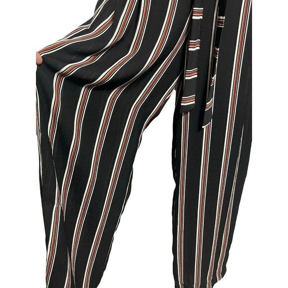 June & Hudson Striped Jumpsuit Womens Size S Black Belted Zip Side - Picture 3 of 7